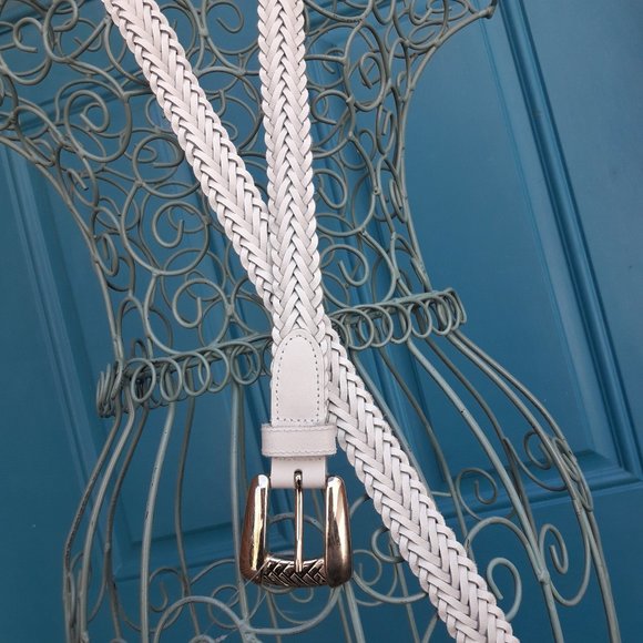 Genuine Leather Belt Braided White Woven Multi Loop Real Leather Belt Womens